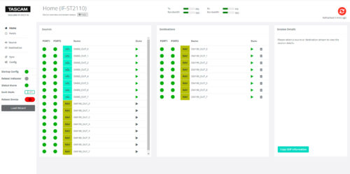 Carte Tascam IF-ST2110 – écran Home