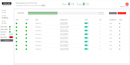 Carte Tascam IF-ST2110 – écran Destination