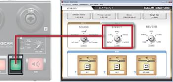 Différents effets peuvent être facilement sélectionnés sur le Tascam MiNiSTUDIO US-42B